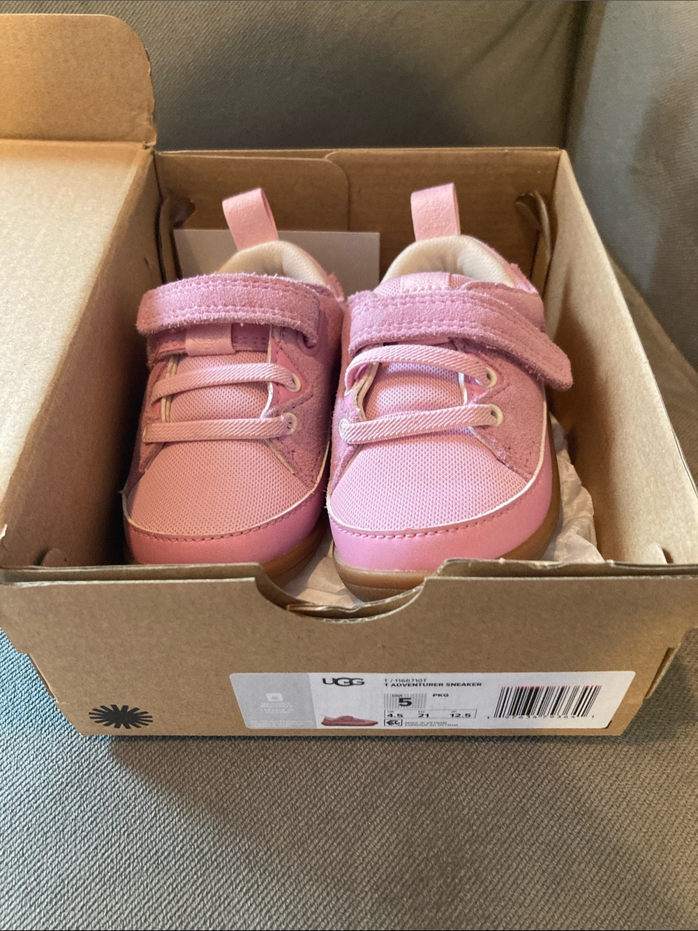 UGG Pink Baby Walker Sneakers with Hook-and-Loop Strap